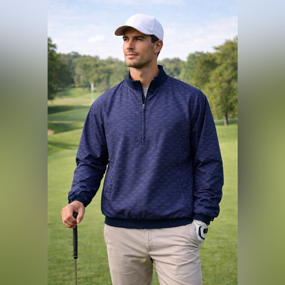 Vintage Sunice Half Zip Windbreaker Jacket Navy Patterned Golf Pullover Men’s S